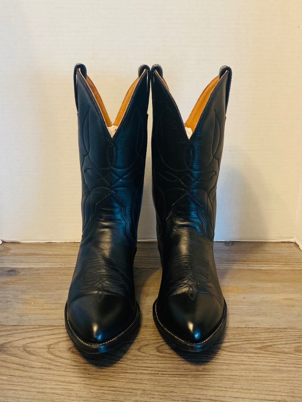 Alberta Boots Canada Handmade Womens Black Leather Tall Western Boots, 8.5 B.